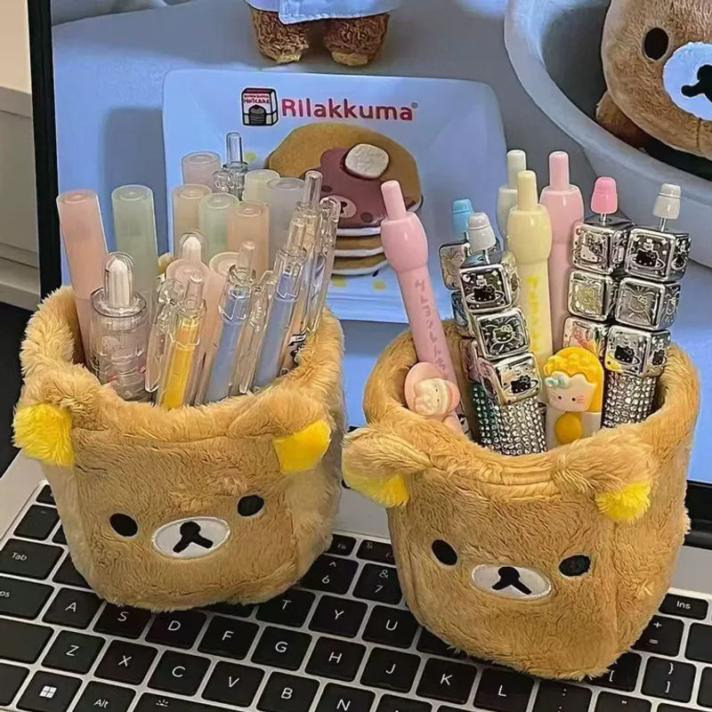 Rilakkuma Plüsch-Aufbewahrungsbox als Schreibwaren-Organizer für deinen Schreibtisch, Braun - Bild 4