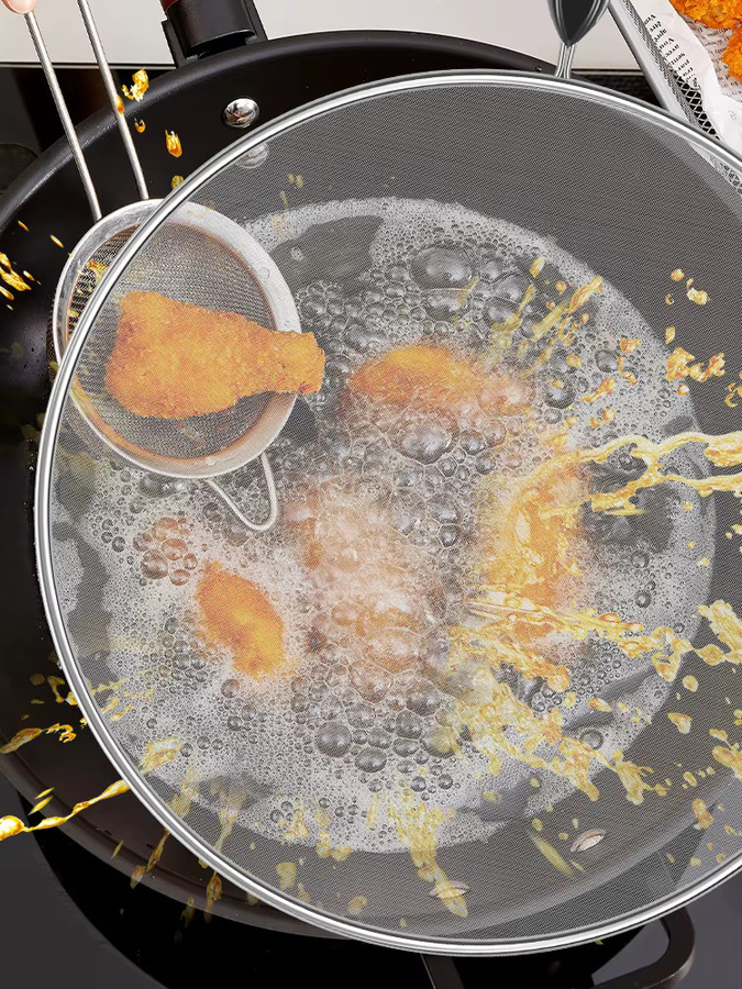 3 bis 4-teiliges Splatter-Schutz-Set aus Edelstahl mit feinmaschigem Netz für Pfannen und zum Kochen in Silber und Schwarz - Bild 5
