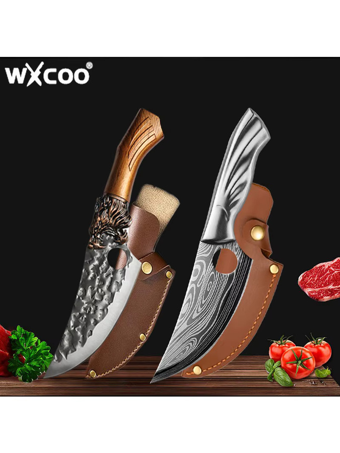 WXCOO Handgeschmiedetes Allzweckmesser mit Holzscheide für Fleisch, Fisch und Obst - Bild 4