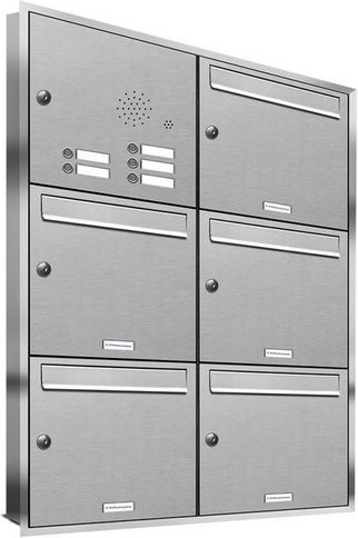 AL Briefkasten-System für 5 Parteien zur Unterputzmontage, silberfarben, B/H/T: 153,17 x 106,6 x 11,6 cm - Bild 1
