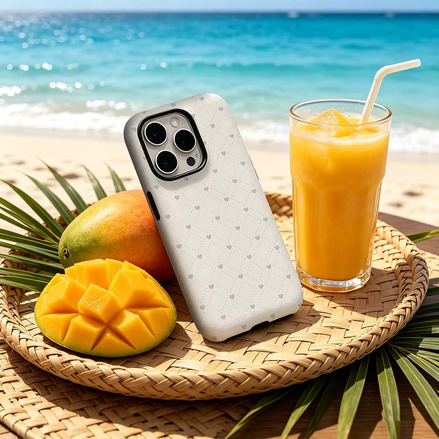 CaseChic MagSafe Schutzhülle mit Herz-Doodle-Design für iPhone 17 16 15 14 Plus Pro Max, matte stoßfeste Bumper-Hülle aus hartem PC in Creme-Grau - Bild 2