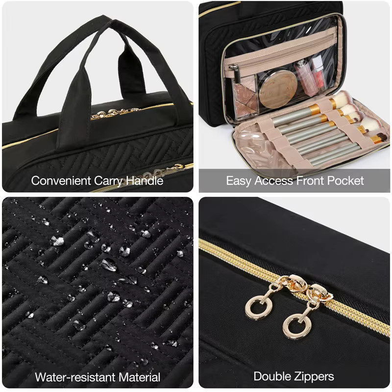 BAGSMART Kosmetiktasche mit transparentem Etui und Badezimmer-Haken als Reise-Kulturbeutel und Make-up-Organizer für Damen in Pink und Black - Bild 3