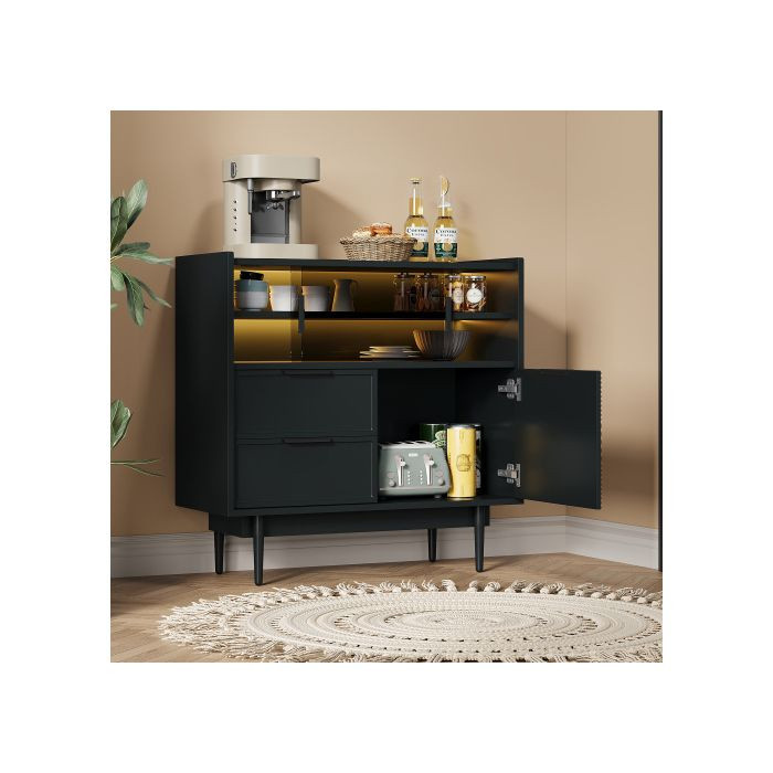 MUVOE Badezimmer-Aufbewahrungsschrank in Schwarz Matt mit Glastüren und integrierter LED-Beleuchtung, Breite: 80 cm - Bild 2