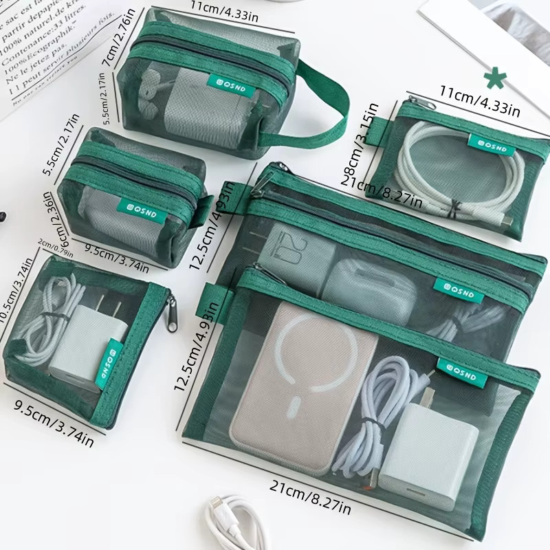 6er Set transparente Make-up-Taschen aus Netzstoff in Lila für Kosmetik und Reiseorganisation - Bild 2