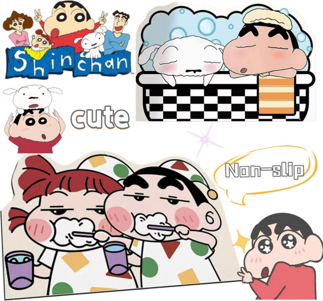 Crayon Shin-chan Pochi Badezimmer Matte, halbkreisförmige Fußmatte in Mehrfarbig, saugfähig und rutschfest - Bild 1