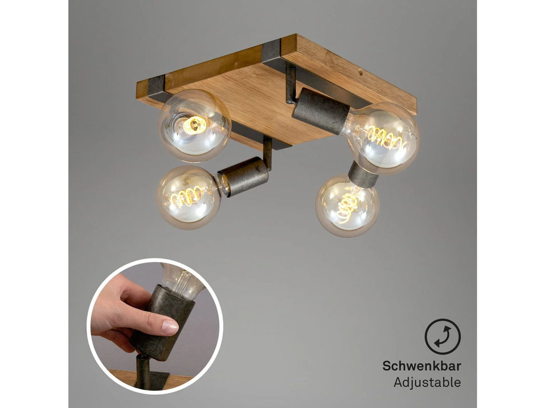BRILONER Wand- und Deckenleuchte Vintage mit 4 verstellbaren Spots aus Holz und Metall in Gunmetal - Bild 4