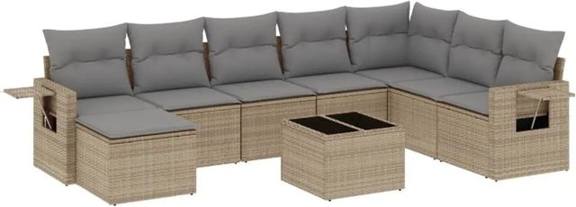 vidaXL 9-teilige Garten-Sofagarnitur aus Poly-Rattan mit Kissen in Beige - Bild 1