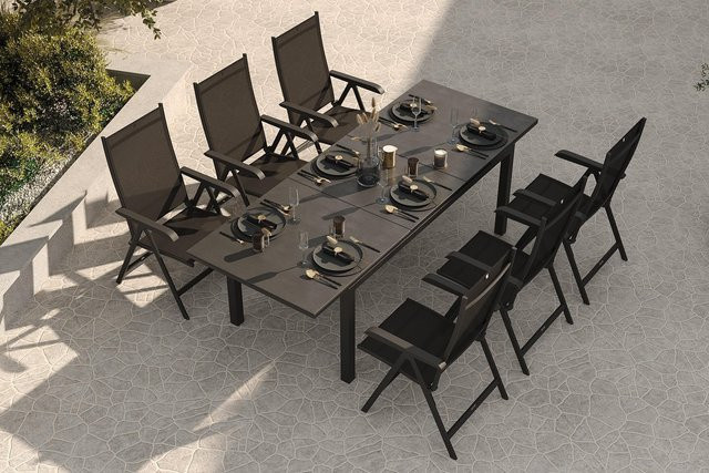 Kettler BasicPlus Garten-Essgruppe aus Aluminium und Textilene in Anthrazit und Grau mit ausziehbarem Tisch für 6 Personen - Bild 1