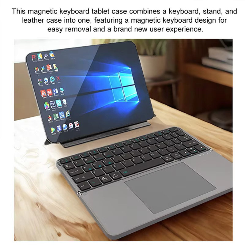 luxuglow Bluetooth Kabellose Faltbare Tastatur mit Touchpad und Lederhülle in Grau für Tablet und iPad - Bild 2