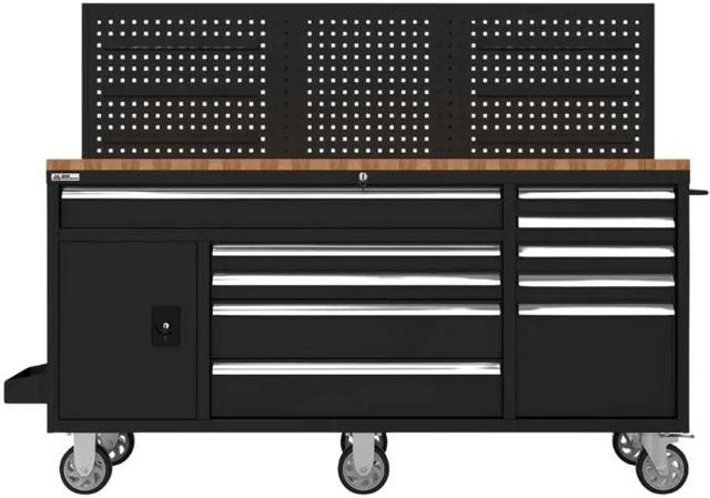 Galaflor Mobile Werkbank mit Lochwand und Arbeitsplatte in Schwarz, Breite: 158 cm - Bild 1