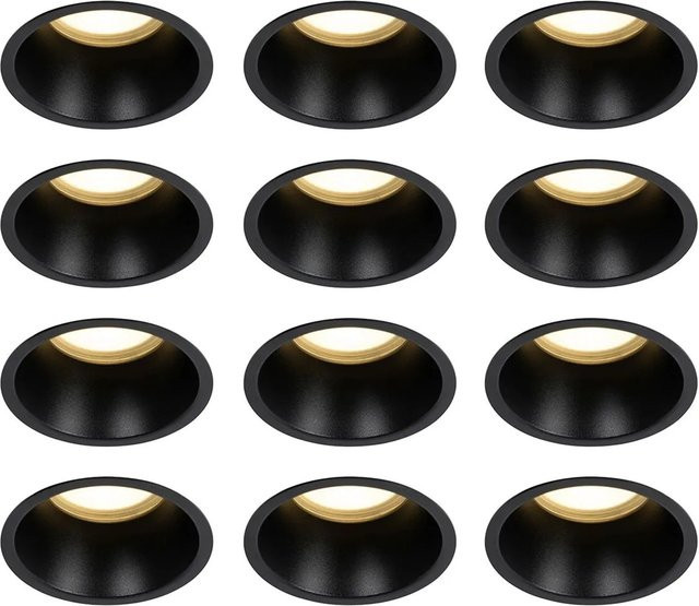 QAZQA Set mit 12 Einbaustrahlern Schwarz GU10 IP44 für Wohnzimmer, Küche und Badezimmer - Bild 1