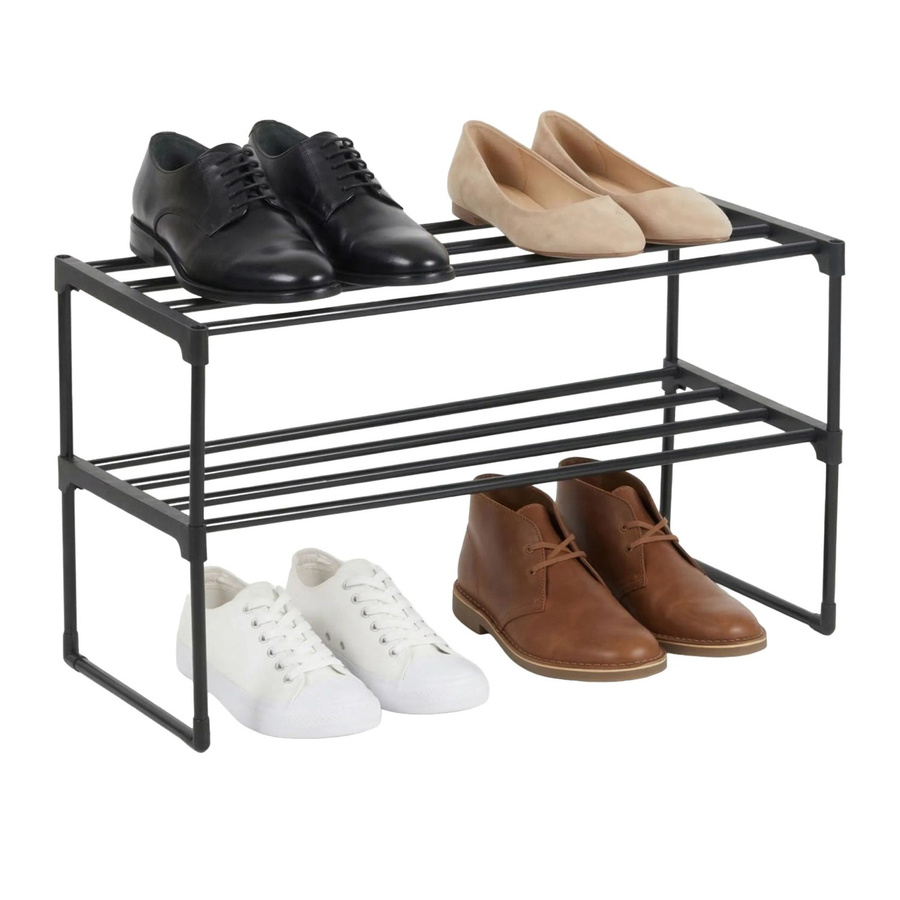Relaxdays Schuhregal aus Metall in Schwarz, stapelbares Stecksystem mit 2 Ebenen, B/T/H: 68 x 38 x 30 cm - Bild 2
