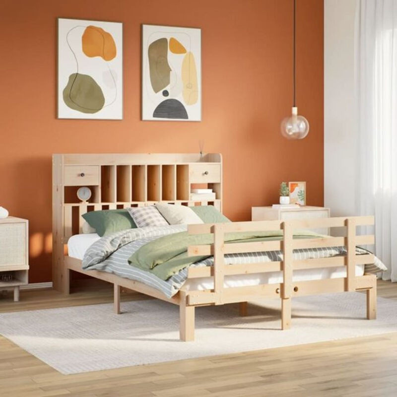 Massivholzbett mit Regal aus Kiefer in Braun, B/T/H: 140 x 190 x 110 cm, vidaxl - Bild 1