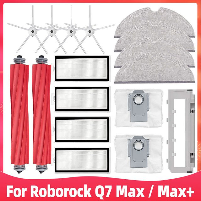 Roborock Ersatzteil-Set für Q7 Max, Q7 Max+, Q7 Plus und T8 Roboter Staubsauger mit Hauptseitenbürste, Hepa-Filter, Mopp und Staubbeuteln aus Kunststoff - Bild 1