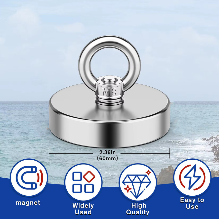 U-POLEMAG Angelmagnet mit Öse und Bolzen in Silber, Durchmesser: 60 mm - Bild 2