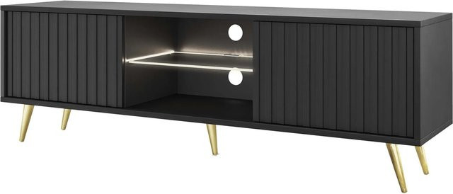 Selsey TV-Hängeboard Bello in Schwarz mit Lamellen-Design und goldenen Beinen, Breite: 135 cm - Bild 1