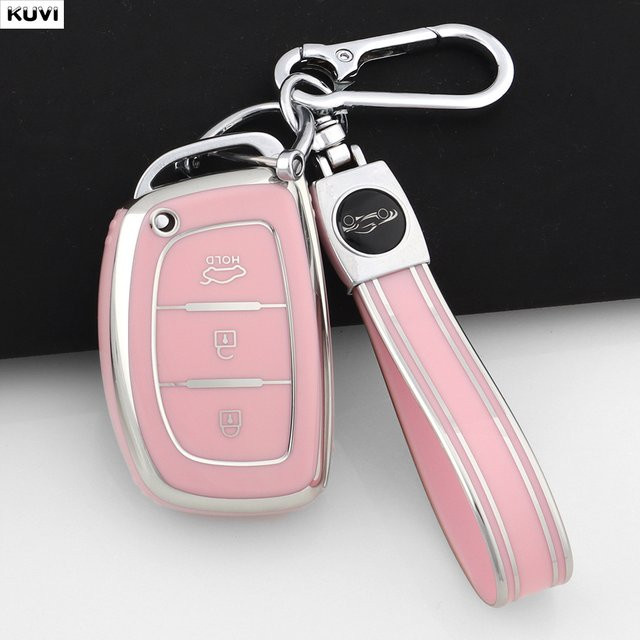 Kuvi Smart Key Hülle aus TPU für Hyundai Tucson Santa Fe Sonata Elantra Creta in Pink - Bild 1
