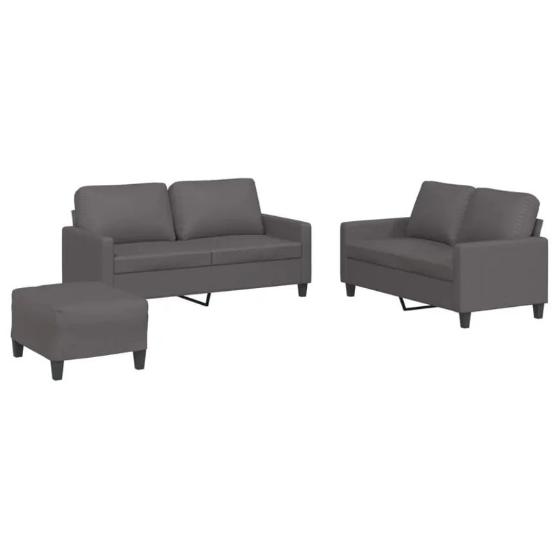 Vidaxl 3-Sitzer Sofa-Set mit Kissen in Grau aus Kunstleder im modernen Design - Bild 2