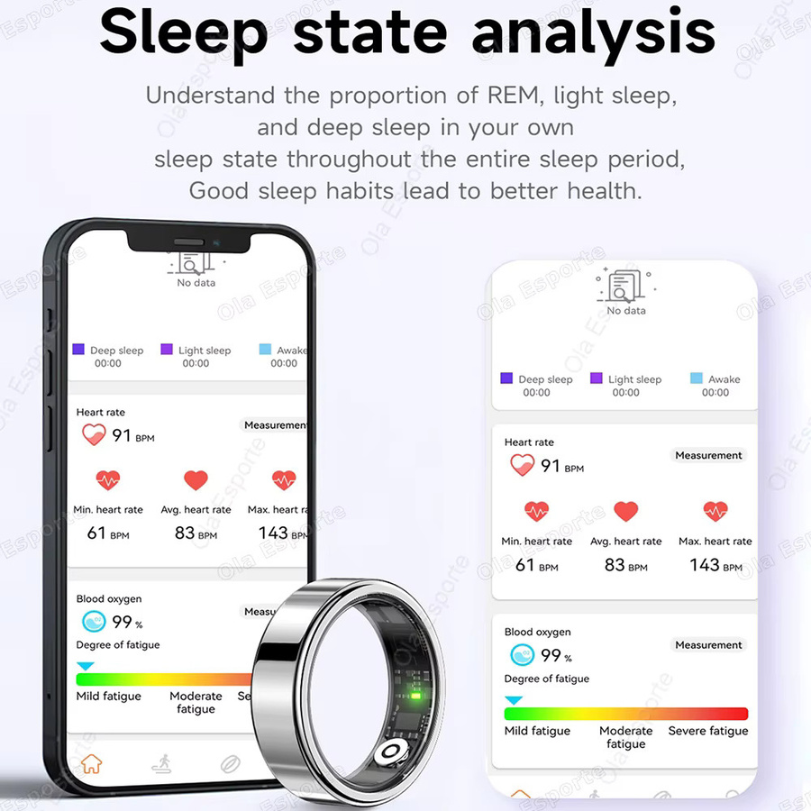 Ola Esporte Smart Ring Schwarz für Männer und Frauen mit IP68 Wasserdichtigkeit, Herzfrequenz-, Blutdruck-, Blutsauerstoff- und Schlafüberwachung sowie Multi-Sport-Modus - Bild 2