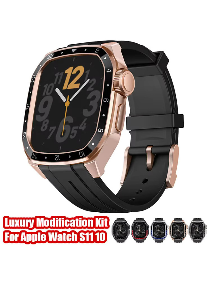 OAKCHARM Modifikationsset für Apple Watch, Edelstahlgehäuse, Gummiband, Unisex - Bild 7