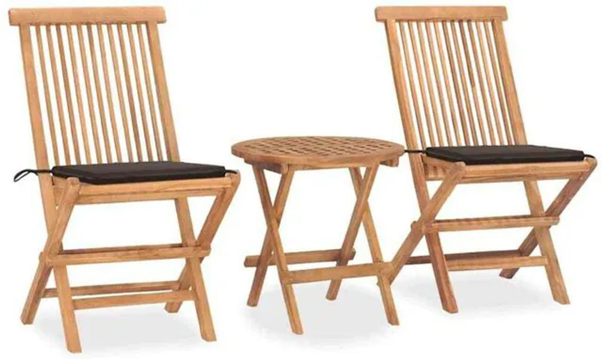 3-teilige Garten-Essgruppe aus Massivholz Teak mit Kissen in Braun und Beige von vidaxl - Bild 1