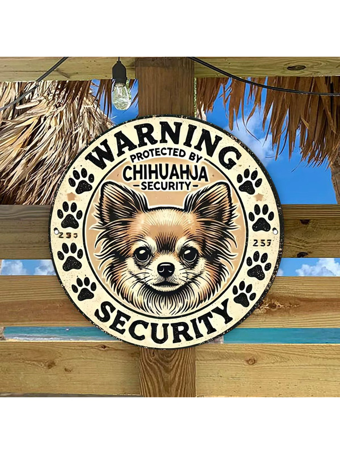 Rundes Metallschild Potdemiel mit Warning Protected by Chihuahua Security Aufschrift in Vintage-Optik, Durchmesser: 20 cm - Bild 7