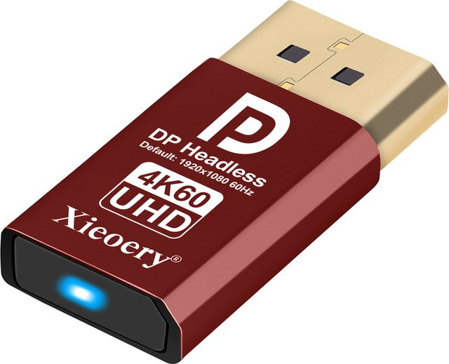 xieoery DisplayPort Dummy-Stecker EDID-Emulator in Rot, 4K UHD Headless Ghost Adapter für GPU und Server - Bild 1