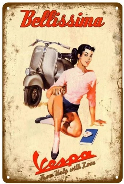 ZX ART Vintage Metallschild Vespa Motorrad Wanddekoration B/H: 30 x 20 cm - Bild 1