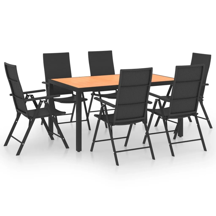 vidaXL 7-tlg Garten-Essgruppe aus WPC, PE-Rattan und Aluminium in Schwarz und Braun - Bild 2