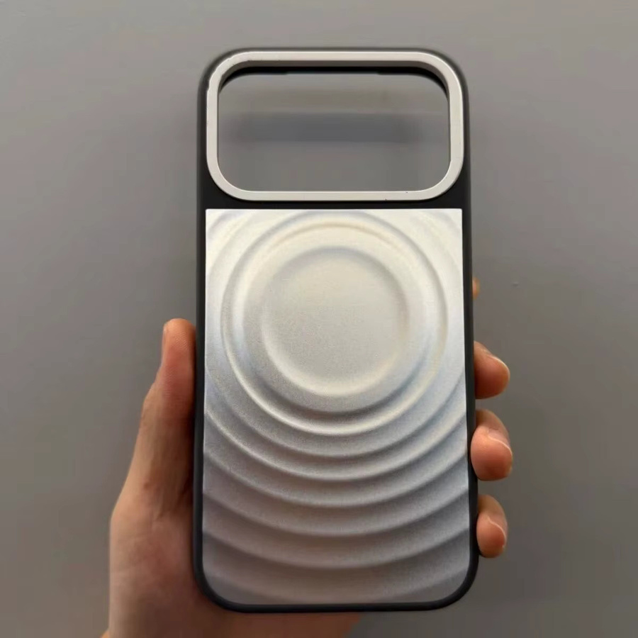 DKFoomky Magnetische Silikon Handyhülle mit Wellenmuster für iPhone 13 14 15 16 17 Pro Max und Pro in Silbergrau, Stoßfest mit kapazitivem Tastenfeld - Bild 3