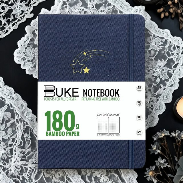 Buke Notebook A5 Hardcover mit Punktraster in Blau und Silber, 180 g/m2 Papier mit Stoffeinband - Bild 1