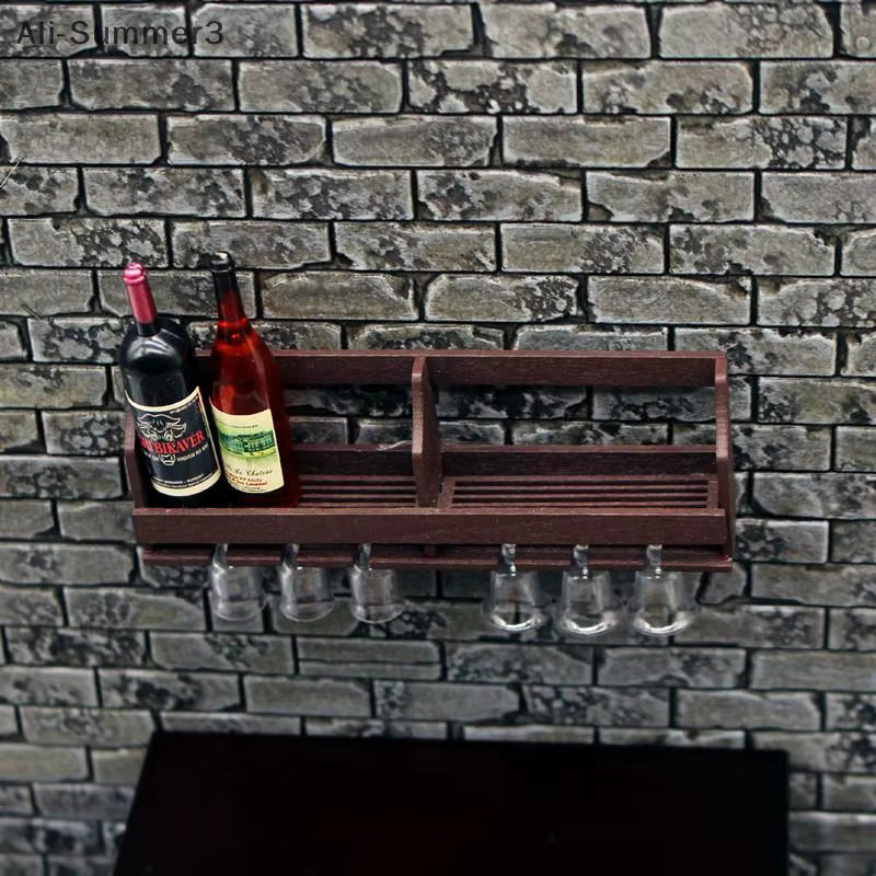 Puppenhaus Spielzeug Simulation Wand Wein Rack Tasse Rack, 1-teiliges Set, Holz, Braun - Bild 1