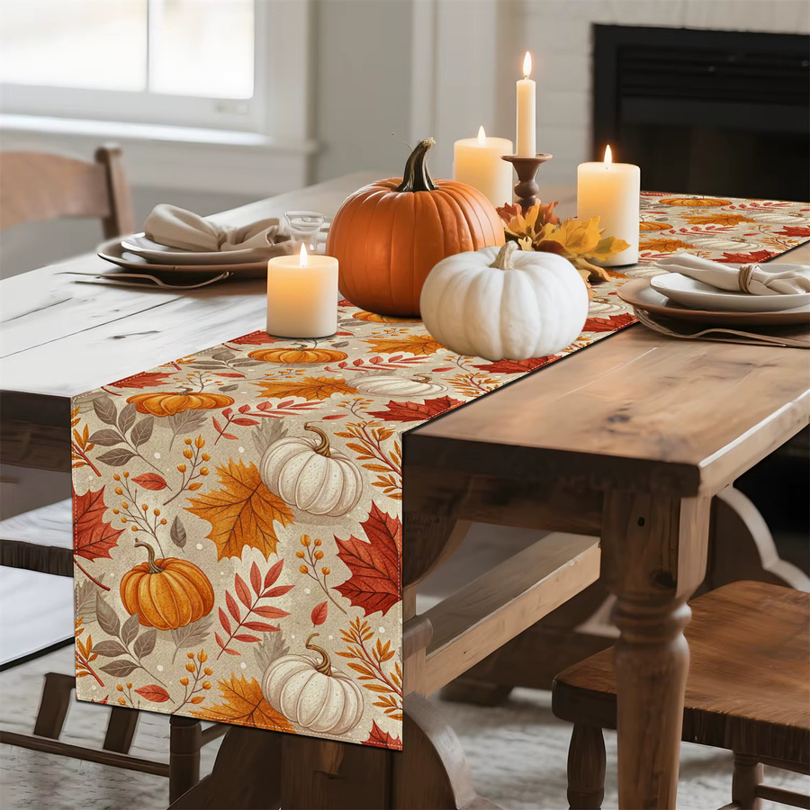 VIKAMA Tischläufer mit Herbst-Kürbisblatt-Design für Küche und Esszimmer - Bild 3