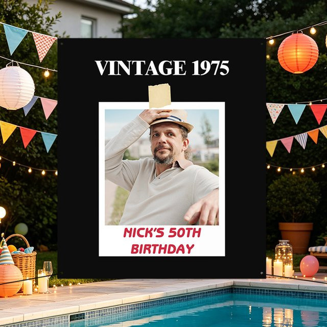 WEIGAO Personalisiertes Geburtstagsbanner im Polaroid-Stil in Schwarz als Vintage-Party-Dekoration und Willkommensschild - Bild 1