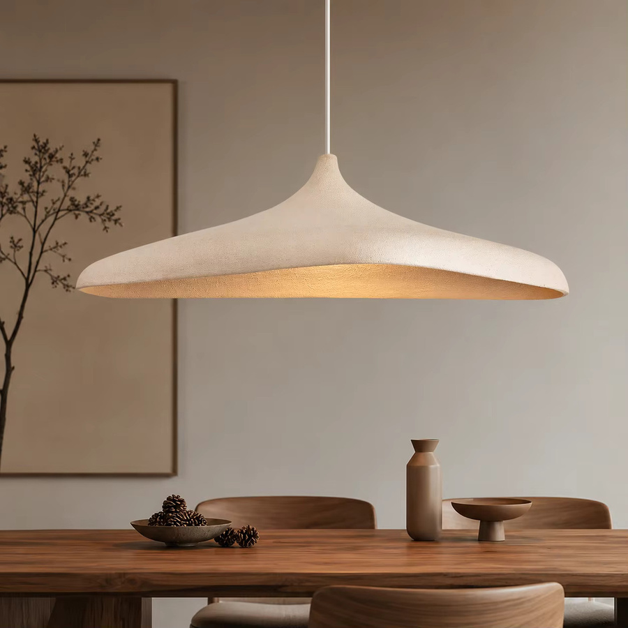 Obervist Wabi-Sabi Pendelleuchte aus Keramik in Beige, minimalistische E27 Hängelampe für Esszimmer, Schlafzimmer und Wohnbereich - Bild 2