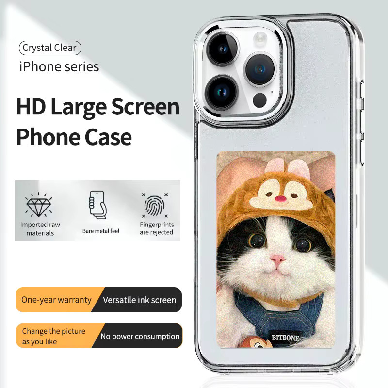 Smarte NFC-Handyhülle mit 3,97 Zoll HD-E-Ink-Display für iPhone 13 14 15 16 Pro Max Plus in Schwarz und Transparent - Bild 2