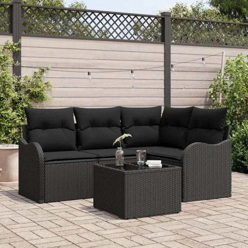 5-teiliges modernes Garten Sofa Set mit Kissen aus Poly Rattan in Beige von vidaxl - Bild 1