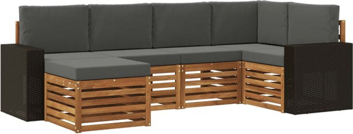 Modernes Ecksofa Set von vidaXL aus Akazie Massivholz in Natur und Anthrazit mit 6 Kissen und wendbarer Funktion - Bild 1