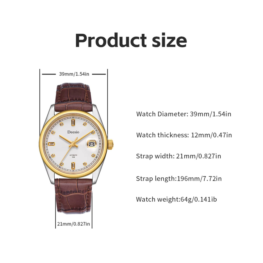 Deesio Armbanduhr Automatik, Edelstahlgehäuse, Lederarmband, Herren - Bild 6