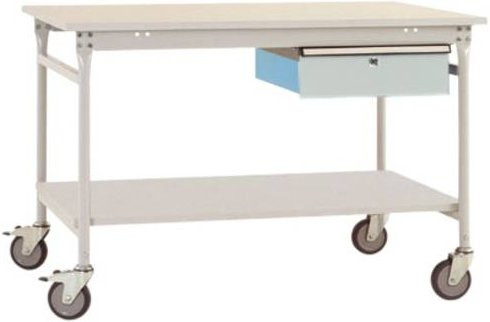 Manuflex BB5351.7035 BASIS mobiler Beistelltisch mit Melamin-Platte und Einzelschubfach, Lichtgrau, B/T/H: 150 x 80 x 85 cm - Bild 1