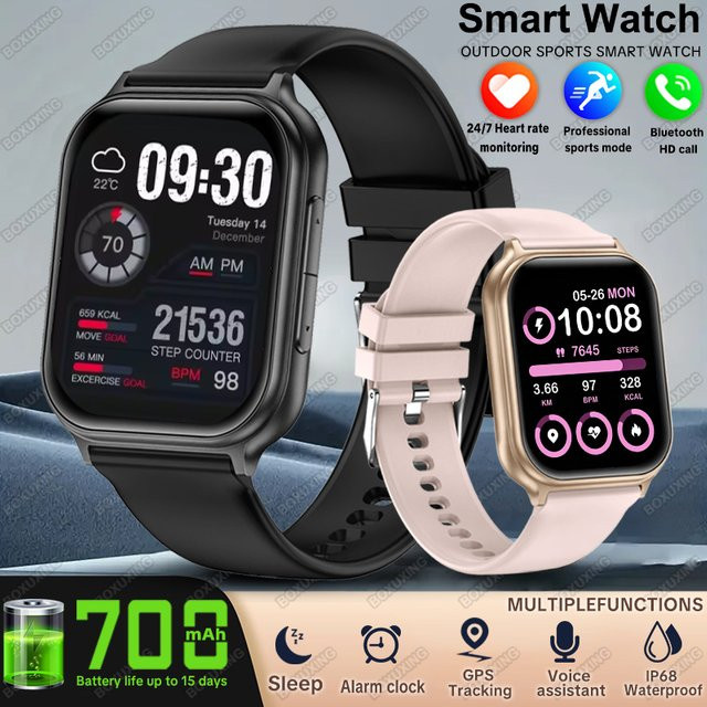 BOXUXING Smartwatch, Schwarz, Silikon, Unisex, GPS, Bluetooth - Bild 1