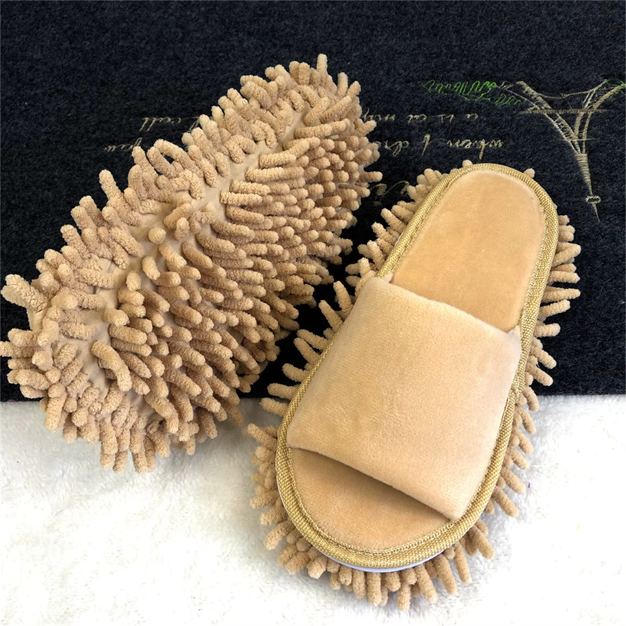 Qiilu Reinigungspantoffeln aus Mikrofaser in Beige, 1 Paar Multifunktions-Bodenwischer als Staubreinigungsschuhe - Bild 2