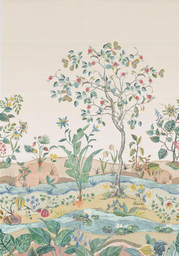 Osborne & Little Wandbild Mythica Grasscloth in Shell Grün/Beige mit Landschaftsmotiv im englischen Stil - Bild 1
