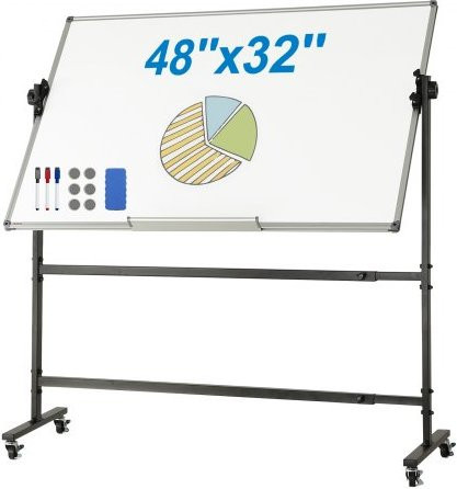 VEVOR Rollbares Whiteboard, Doppelseitiges Magnetisches Mobiles Whiteboard, Höhenverstellbare Trockenlöschtafel mit Rädern und Beweglicher Ablage, Breite: 121,9 cm, Höhe: 185,0 cm - Bild 1