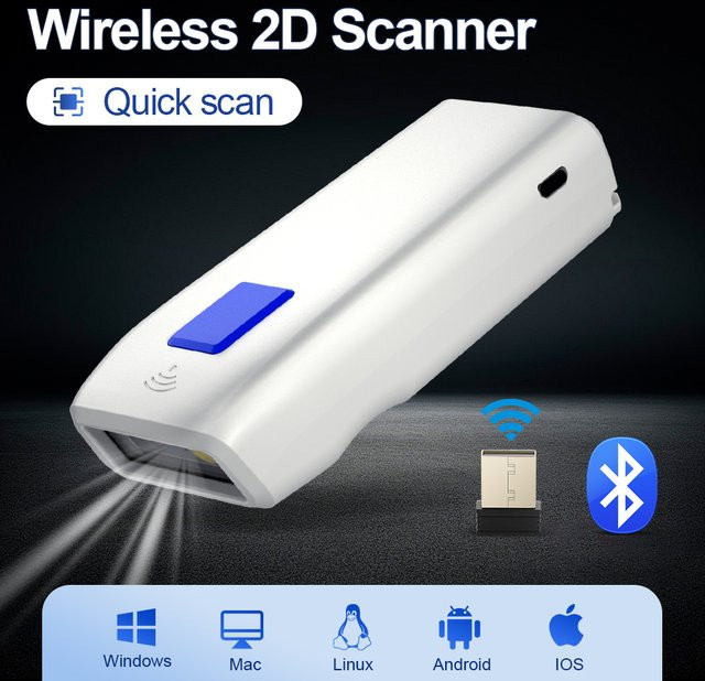 NETUM Bluetooth 2D Barcode-Scanner Tragbarer Drahtloser Barcodeleser mit 2,4G USB-Verbindung in Weiß - Bild 1