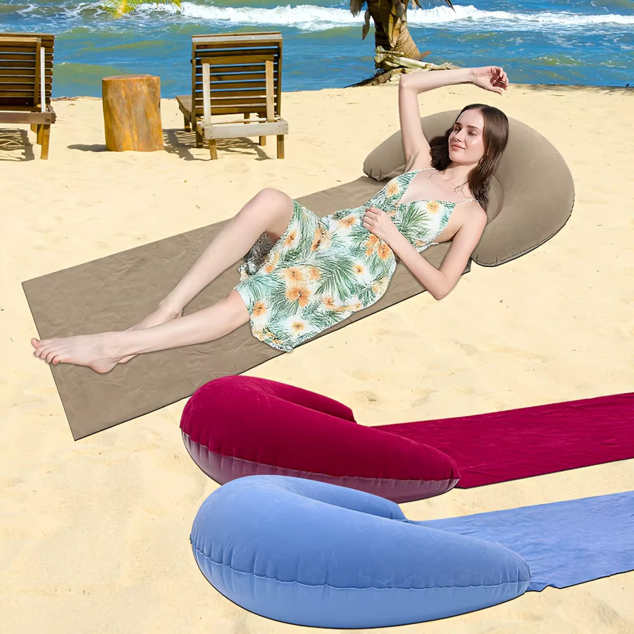 LIUSHADUOLA Strandmatte mit aufblasbarer Kopfstütze in Grau für Camping und Picknick - Bild 3