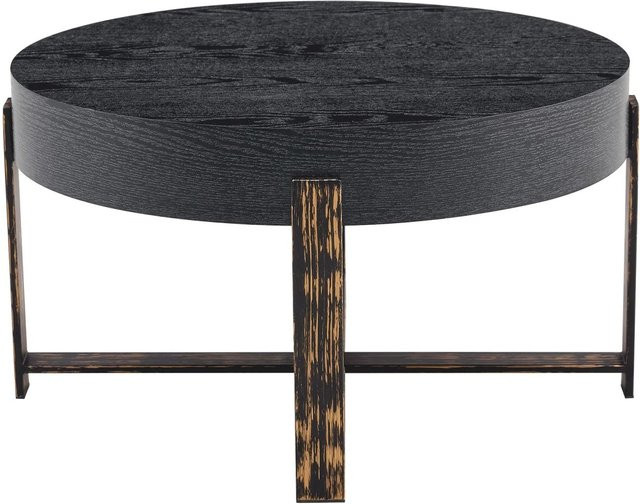 okwish Beistelltisch mit rundem Design und Metallgestell in Schwarz, B/T/H: 68 x 68 x 39 cm - Bild 1