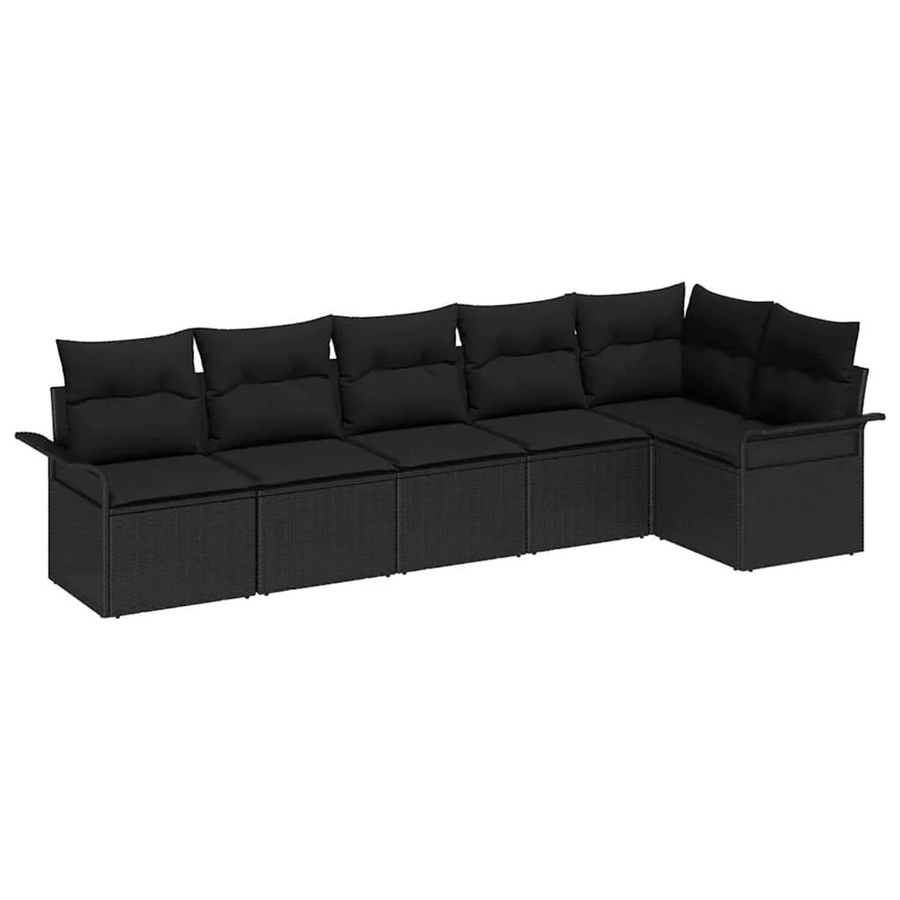 vidaXL 6-teiliges Garten-Sofa-Set aus Polyrattan in Schwarz mit Kissen und modernem Design - Bild 2