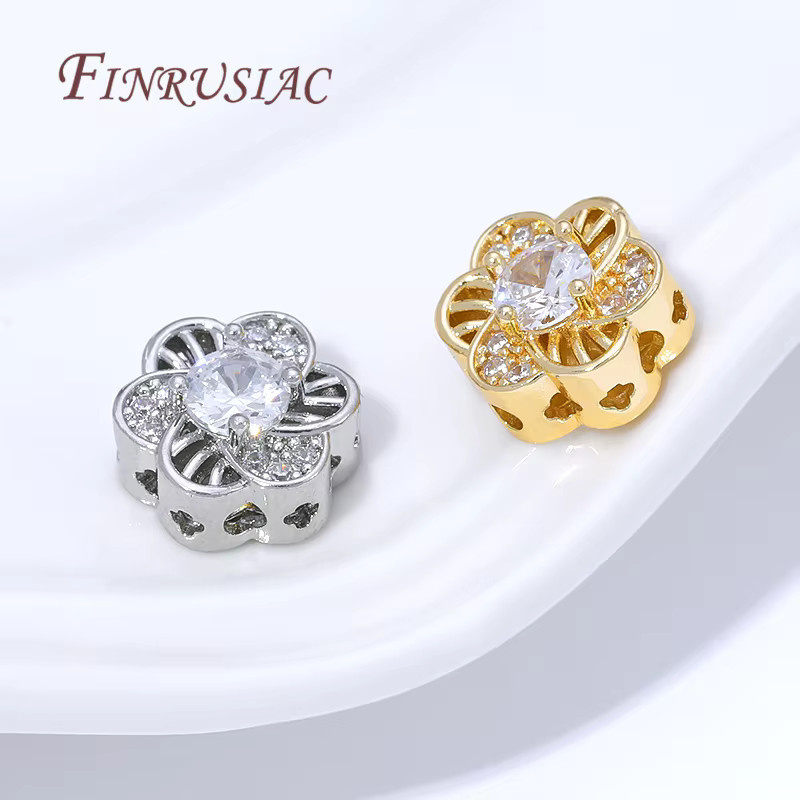 FINRUSIAC Perlen, 14K vergoldet, Zirkon, Metall-Abstandhalter-Perlen, Blumen-Perlen-Trenner - Bild 1