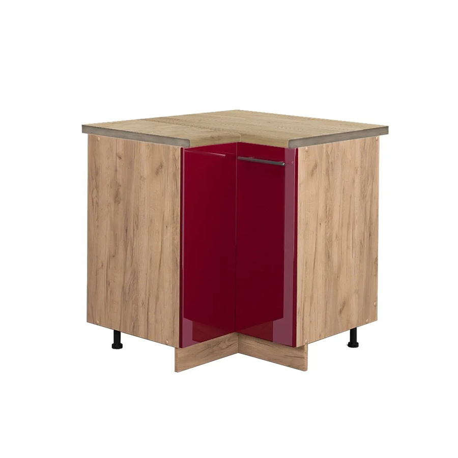 Vicco Eckunterschrank Fame-Line Bordeaux Hochglanz in Rot und Goldkraft Eiche, B/T/H: 80,5 x 60,0 x 82,0 cm - Bild 2